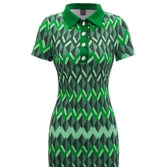 Shein Geo Print Quarter Button Dress - Picture 1 of 7